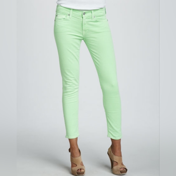 7 For All Mankind Denim - 7 For All Mankind Skinny Cropped Jeans Lime Green size 26
